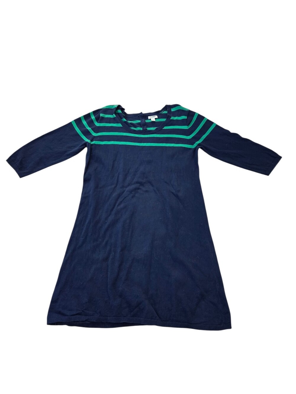 Old Navy navy/green striped 3/4 sleeve sweater dress, L. EUC.
